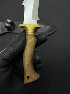 Camping Knife 4116 Stainless Steel Full Tang Partially Serrated Hunting/Skinner Knife with Brass and Wood Handle <b>Leather</b> Sheath - Product Image 2