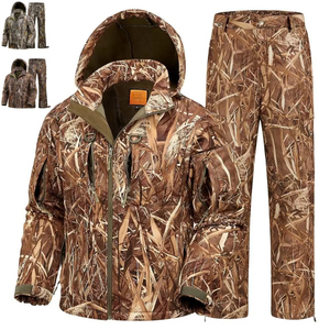 Men's Camouflage Hunting <b>Jacket</b> And Pants Set Soft Shell <b>Waterproof</b> Outdoor Wear Autumn Style Full Sleeve With Hood - Product Image 1