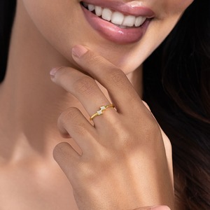 Bague géométrique minimaliste à double diamant en argent sterling 925 plaqué or pour femmes - Product Image 5