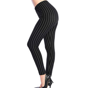 High Waist Striped Knitted Leggings Ankle-Length Stretchy Women's <b>Tight</b> Fit All Seasons Wear - Product Image 5
