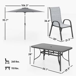 Set di Mobili da Giardino Grigio Misto 8 Pezzi con Ombrellone da 9 Piedi, Tavolo e Sedie da Esterno in PE Resistente alle Intemperie per Uso Ospedaliero - Product Image 3