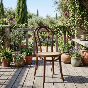Silla Clásica de Madera Curvada para Restaurante con Asiento Redondo Tejido, Estructura de Madera Sólida para Cafetería, Comedor y Hogar - Product Image 6