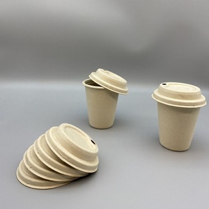 Gobelets pour boissons chaudes en bagasse de canne à sucre de 100 ml avec couvercle anti-fuite, compatibles micro-ondes, emballage alimentaire durable pour restaurants et cafés - Product Image 1