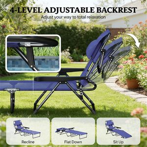 Sedia a Sdraio Pieghevole Blu Navy per Spiaggia e Prendisole all'Aperto - Product Image 4