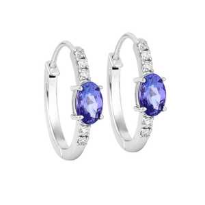 Tanzanite Stone Dainty Hoop <b>Earrings</b> <b>Blue</b> Gemstone Lightweight Jewelry For Women Elegant Minimal Hoops - Product Image 3