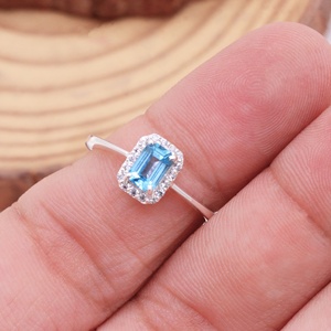 Anillo de Plata de Ley 925 con Circonita Cúbica y Topacio Azul Real de Primera Calidad, Hecho a Mano, Joyería de Cumpleaños para Mujer - Product Image 6
