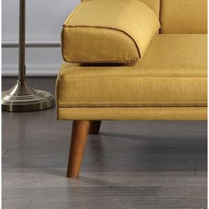 Divano Letto Regolabile Trapuntato in Polifibra Color Senape con Gambe in Legno Massello, Comodo Divano per Soggiorno - Product Image 6