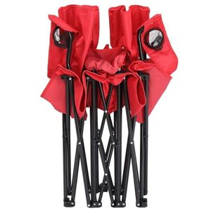 Chaise pliante d'extérieur 2 places avec parasol amovible pour la plage, le camping, la pêche, rouge - Product Image 3