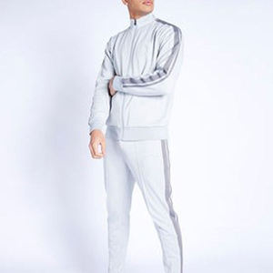 Veste de survêtement homme gris clair à fermeture éclair intégrale, col montant, style sportif, respirante, en polyester, pour l'automne, coupe classique, couleur unie - Product Image 3