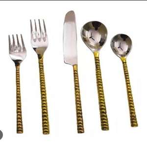 Couverts Cuillère à manger avec manche en laiton doré Cuillère à manger de luxe vintage lot de 6 cuillères à manger pour mariages et fêtes - Product Image 1