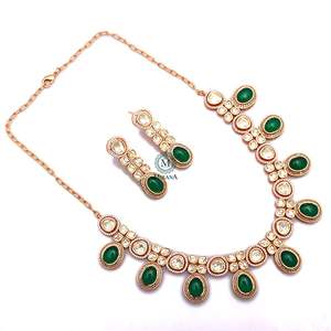 Anaya Emerald Green Moissanite Bridal Jewelry Set with Zircon Earrings - Product Image 1