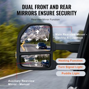 2015-2018 Ford F150 potenza riscaldata specchietti da traino LED freccia luce luce pozzanghera vetro convesso nero controllo manuale - Product Image 4