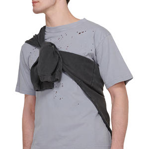 T-shirts Homme Personnalisés OEM Effet Vieilli Qualité Supérieure 100% Coton Toile Premium Respirant Rétro Délavé Déchiré - Product Image 4