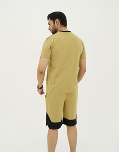 Summer Formal Khaki Black 100% Cotton Breathable Solid <b>Knitted</b> Panel Short <b>Set</b> - Product Image 4