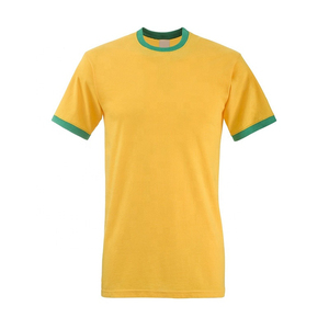 T-shirt à manches courtes noir pour homme avec bordure contrastée blanche Coupe classique Casual en coton tricoté Col rond Couleur unie - Product Image 6