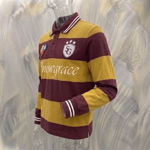 เสื้อรักบี้แขนยาวลายทาง Snowgrace ปักโลโก้ คอปกพับได้ ทรงปกติ เสื้อผ้าสำหรับทุกเพศ - Product Image 4