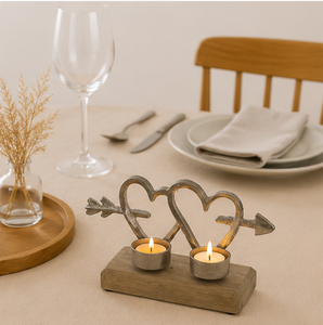 Handcrafted Modern Double Heart Tealight Candle Holder Eco-Friendly Christmas Home Decoration Silver Aluminum Metal Sculpture - Product Image 4