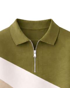 Sweat-shirt à col zippé pour femme, vert olive, beige, blanc, blocs de couleur diagonaux, en polaire, pull décontracté, chaud pour l'hiver, coupe ample - Product Image 5