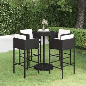 Ensemble de bar de jardin en rotin PE noir et blanc crème avec support en acier, meubles d'extérieur durables et élégants - Product Image 1