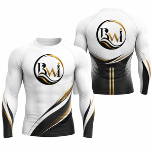 Camiseta de Manga Larga BWI con Protección UV, Sublimación, Secado Rápido, Spandex, Poliéster, para Hombre, Talla Adulto, Blanca, Negra, con Logotipo Dorado - Product Image 1