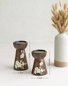 Handcrafted Floral Wooden Candle Holder Decorative <b>Tea</b> Light <b>Stand</b> Rustic Home Decor Table Centerpiece - Product Image 5