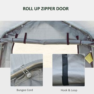 Abri de voiture extérieur gris 8x6 avec porte enroulable, structure en acier moderne, couverture en PE, abri de stockage pour garage, aménagement de stationnement simple pour 2 voitures - Product Image 6