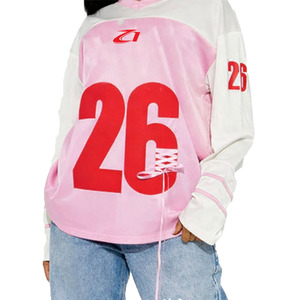 Maillot de football américain blanc et rose en gros, style sportif tendance, chemise de football à manches longues, fournisseur OEM pour femmes, marque privée - Product Image 4