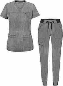 Wholesale High Quality Eco-Friendly Medical Hospital <b>Scrubs</b> Set Unisex V-neck Stretch <b>Scrub</b> <b>Tops</b> Jogger Pants Customized Color - Product Image 4