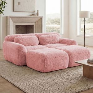 Divano Chaise Longue Senza Struttura in Tessuto Morbido Felpato 80 con Pouf, Set Profondo per Soggiorno, Nessun Montaggio Richiesto, Design Antiscivolo sul Fondo - Product Image 3