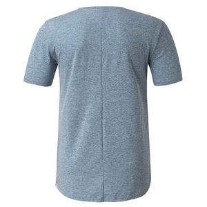 Camiseta de Manga Corta para Hombre, Cuello Redondo, Color Azul Jaspeado, Corte Regular, Informal, Tejido de Punto, Transpirable, Color Sólido, Jersey de Algodón - Product Image 1