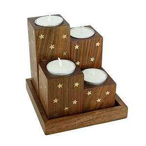 Juego de 2 Portavelas de Madera Natural con Diseño de Corazón, Hechos a Mano, para Velas de Té, Decoración para Bodas, Navidad, Eid, Hogar, Mesa, Empaque Personalizado - Product Image 2