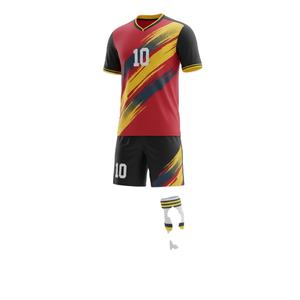 Maillot de football personnalisé par sublimation OEM/ODM, respirant et à séchage rapide, ensemble de maillot de football 100% polyester, col en V, manches courtes - Product Image 1
