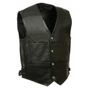 Gilet en cuir véritable pour homme avec fermeture à boutons, style motard, vêtement d'extérieur pour l'automne - Product Image 5