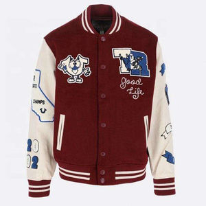 Chaqueta de Béisbol Letterman para Hombre, Chaqueta Bomber OEM con Cierre Impermeable para Invierno, Cuello Alto, Parches Bordados con Logotipo Personalizado - Product Image 1