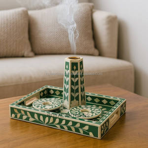 Royal Artisans Handmade Bone Inlay Tea Coaster Tray <b>Set</b> Floral Design Decorative Dining Table Customized Color - Product Image 4
