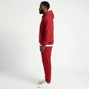 Men 2 Piece Streetwear <b>Tracksuit</b> Set Quarter Zip Hoodie Fleece Jogger Pants Streetwear Style Custom OEM Wholesale Manufacturer - Product Image 3