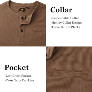 <b>Men</b>’s Waffle Thermal Long Sleeve <b>Shirt</b>, Casual Textured T-<b>Shirt</b> with Chest Pocket, Lightweight Warm Pullover Top for Fall/Winter - Product Image 5