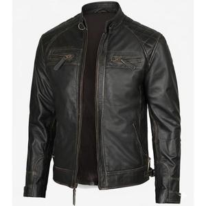 Blouson de motard slim fit en cuir véritable et toile, imperméable et coupe-vent, couleur noire, personnalisable OEM/ODM, pour accessoires masculins - Product Image 6