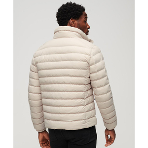 Custom Men <b>Light</b> Beige <b>Puffer</b> <b>Jacket</b> Lightweight Quilted High Collar Zip Up Winter Coat Wholesale Manufacturer - Product Image 3