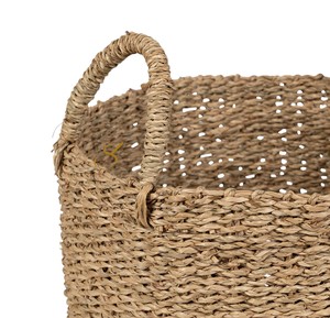 Wholesale Seagrass Storage <b>Basket</b> Set Handwoven Fruit Embroidered Organizer Bin Creative Round <b>Wicker</b> Pot with <b>Handles</b> - Product Image 4