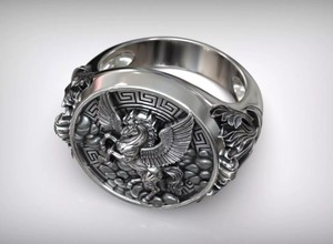 Anillo de Plata de Ley 925 de Lujo con Diseño de Caballo Mítico, Pegaso Alado, Banda Ancha, Joyería Unisex - Product Image 2