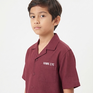 เสื้อเชิ้ตแขนสั้นสีเบอร์กันดี ฮอกอาย ผ้าฝ้าย 100% ระบายอากาศได้ดี ทรงปกติ ใส่ได้ทั้งชายและหญิง เหมาะสำหรับใส่พักผ่อนในฤดูร้อน - Product Image 4