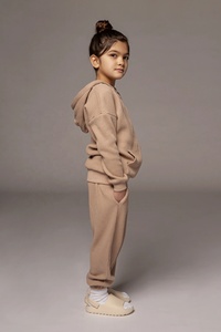 2023 nuevo diseño personalizado niños sudaderas con capucha y joggers conjuntos niñas al por mayor waffle de algodón niños dos piezas conjuntos de chándal - Product Image 5