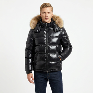 Men's Black Polyester Wadding Bomber Jacket Hooded <b>Fur</b> Trim Eco-Friendly Waterproof Spring Casual <b>Coat</b> Regular Fit Front <b>Vintage</b> - Product Image 3