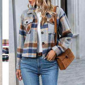 Autumn and Winter New Fashionable Casual Pocket Women Cropped Coat Button <b>Flannel</b> Wholesale Winter Outdoor Women's <b>Jacket</b> - Product Image 6