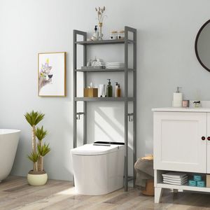 Scaffale Salvaspazio in Metallo da Posizionare Sopra il WC con Ganci Organizzatori per il Bagno - Product Image 5
