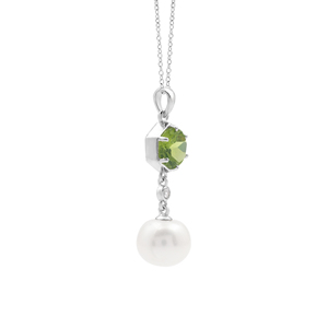 Collar con Colgante de Plata de Ley 925 con Peridoto Hexagonal y Perla de Agua Dulce, Estilo Clásico con Cadena de Serpiente - Product Image 3