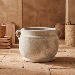 Pot à plantes artisanal en terre cuite rustique couleur crème, bol/bassin à large ouverture, vente en gros - Product Image 6