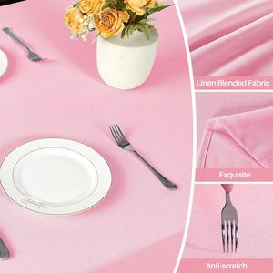 Waterproof Rectangular Linen Tablecloth Pink Textured <b>Dining</b> <b>Table</b> <b>Cover</b> Wrinkle-Free and Wipeable - Product Image 2