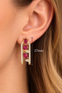 Gold Plated Pear Ruby <b>Dangle</b> <b>Earrings</b> For Women 925 Sterling <b>Silver</b> CZ July Birthstone Jewelry - Product Image 5